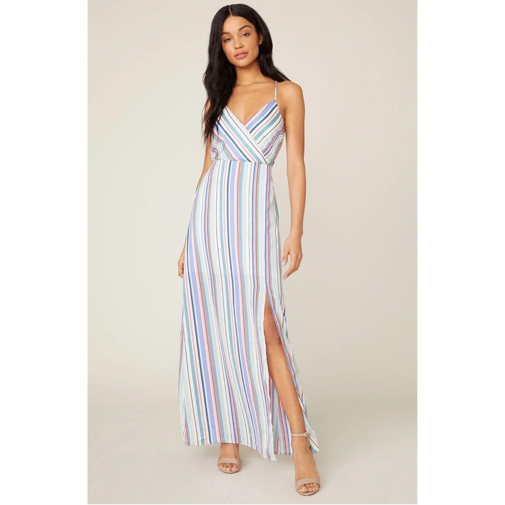 NEW Jack By BB Dakota Stripe My Fancy Multi Striped Maxi Dress XS V Neck NWT